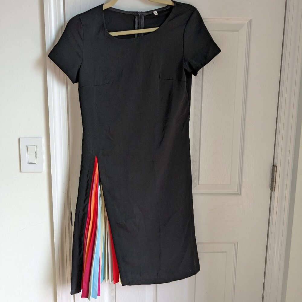 Black Peekaboo dress with rainbow stripes, size M